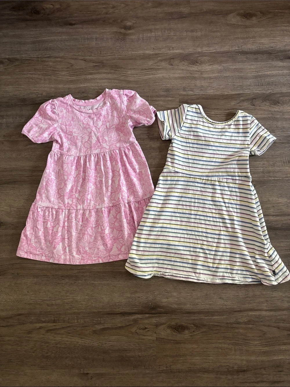 GAP Girls Pink Floral Tiered Dress & Striped Knit Dress - Pink, Cream, Navy